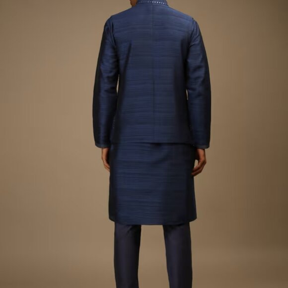 BRAND NEW Navy Blue Nehru Jacket And Kurta Set KALKI Size 38/M - Picture 4 of 6